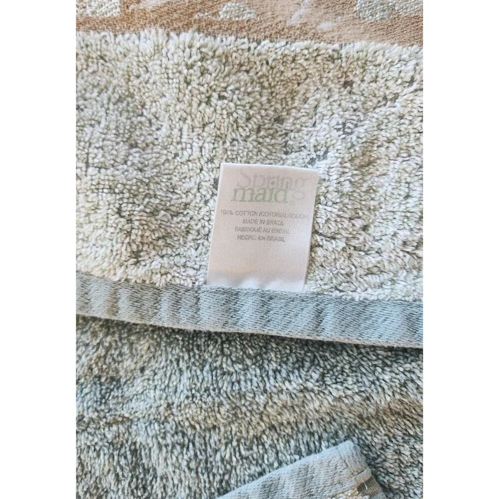 VTG Springmaid Bath Towels Set of 3 Sage Light Green Floral Border 100% Cotton